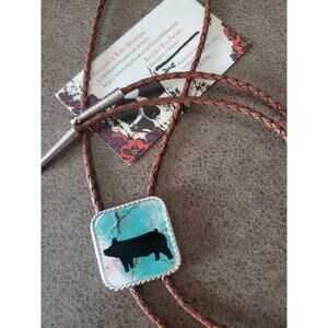 Handmade Unique Cowgirl art Bolo Tie necklace, Pig Bolo tie Western Necklace